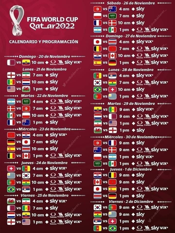 Calendario del mundial Qatar 2022