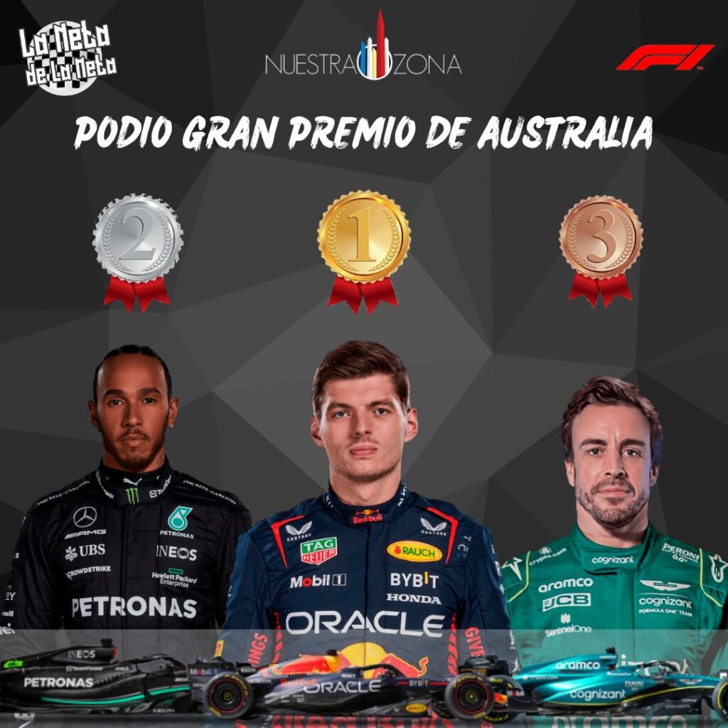 Segundo, Lewis Hamilton, de Mercedes, primero Max Verstappen y tercero y Fernando Alonso, de Aston Martin