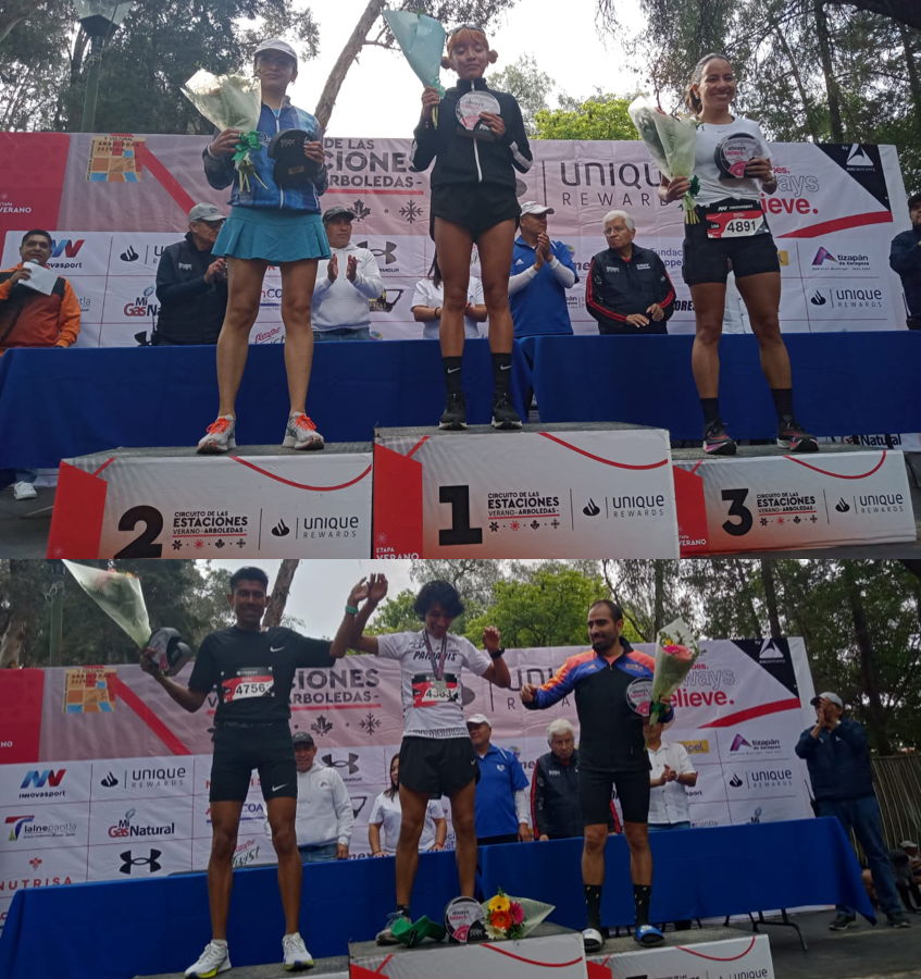 Mujeres y hombres ganadores en 10 kilómetros de la carrera de Las Arboledas