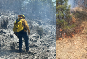 Brigadas de los tres órdenes de gobierno sofocan incendio forestal en Ocuilan y en Naucalpan, bomberos locales