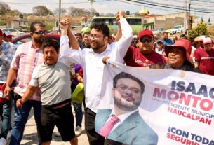 El candidato de MORENA, PVEM y PT, Isaac Montoya en Praderas de San Mateo