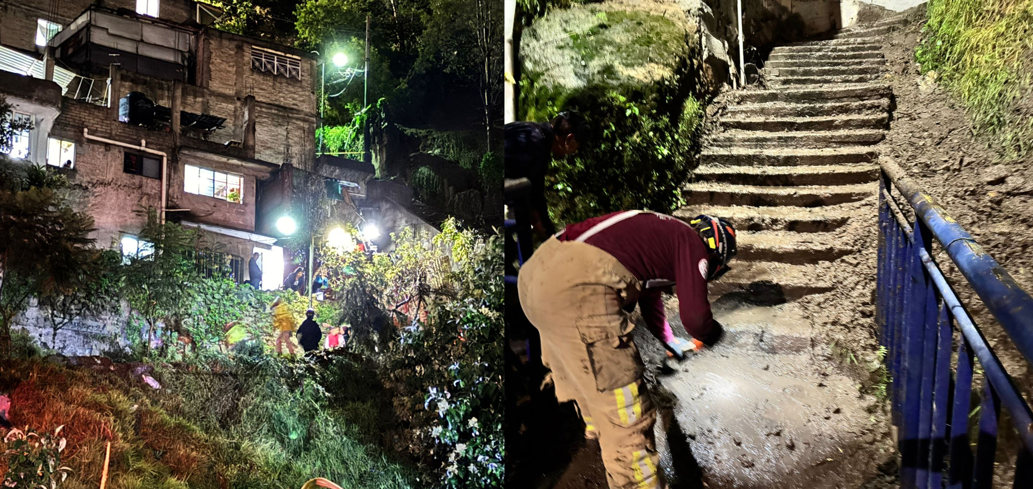 Elementos de Protección Civil y Bomberos atienden deslave en Naucalpan