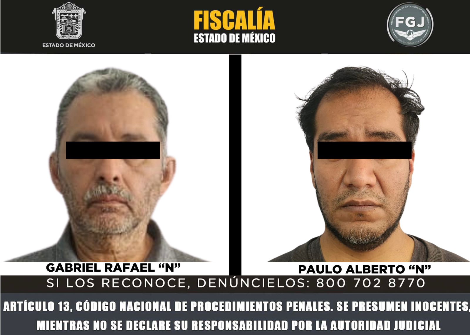 Gabriel Rafael "N" de 57 años y Pablo Alberto "N" de 36 años detenidos por el delito de desaparición