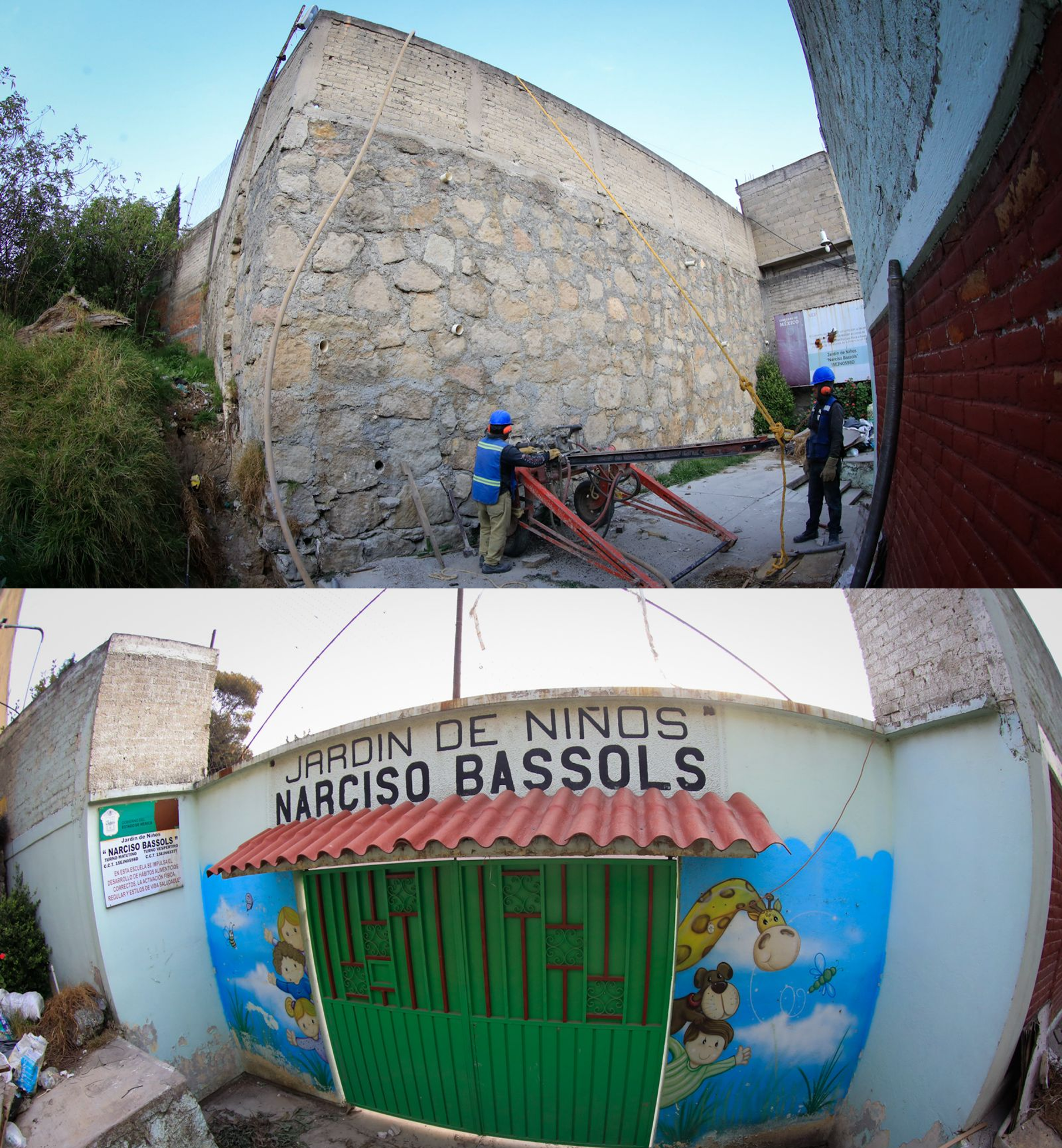Gobierno de Naucalpan refuerza muro de Secundaria para proteger integridad de niños