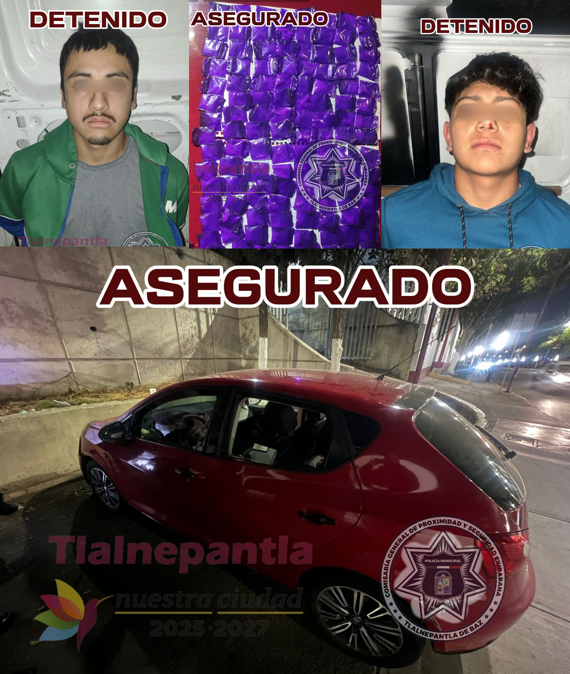 Detenidos y droga y vehículos asegurados en Tlalnepantla