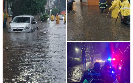En zona industrial, Arcos centro de Tlalnepantla registran encharcamientos que atienden policía, OPDM y Servicios Públicos