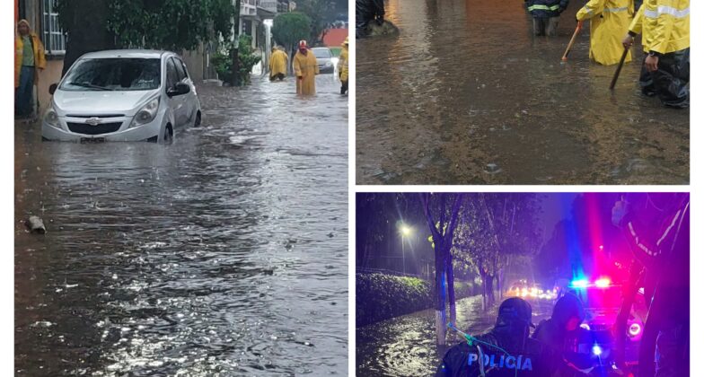 En zona industrial, Arcos centro de Tlalnepantla registran encharcamientos que atienden policía, OPDM y Servicios Públicos