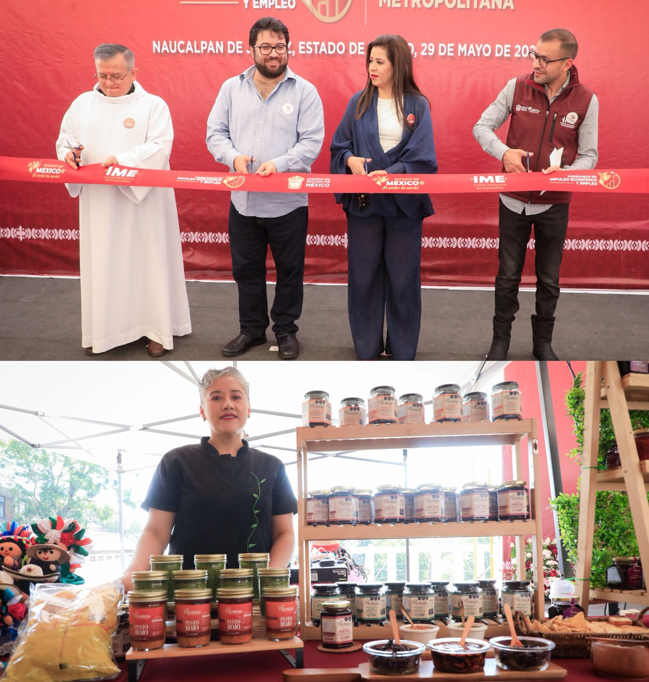 Padre Martín, alcalde Isaac y secretaria Laura en Caravana de Impulso Económico y Empleo