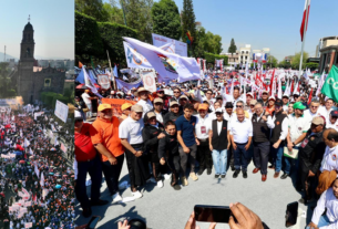 Líderes obreros con el alcalde de Tlalnepantla, Raciel Pérez Cruz