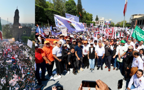 Líderes obreros con el alcalde de Tlalnepantla, Raciel Pérez Cruz