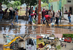 Labores de desfogue, limpieza, desazolve, entre otras realizan trabajadores de Tlalnepantla en zonas dañadas por lluvias