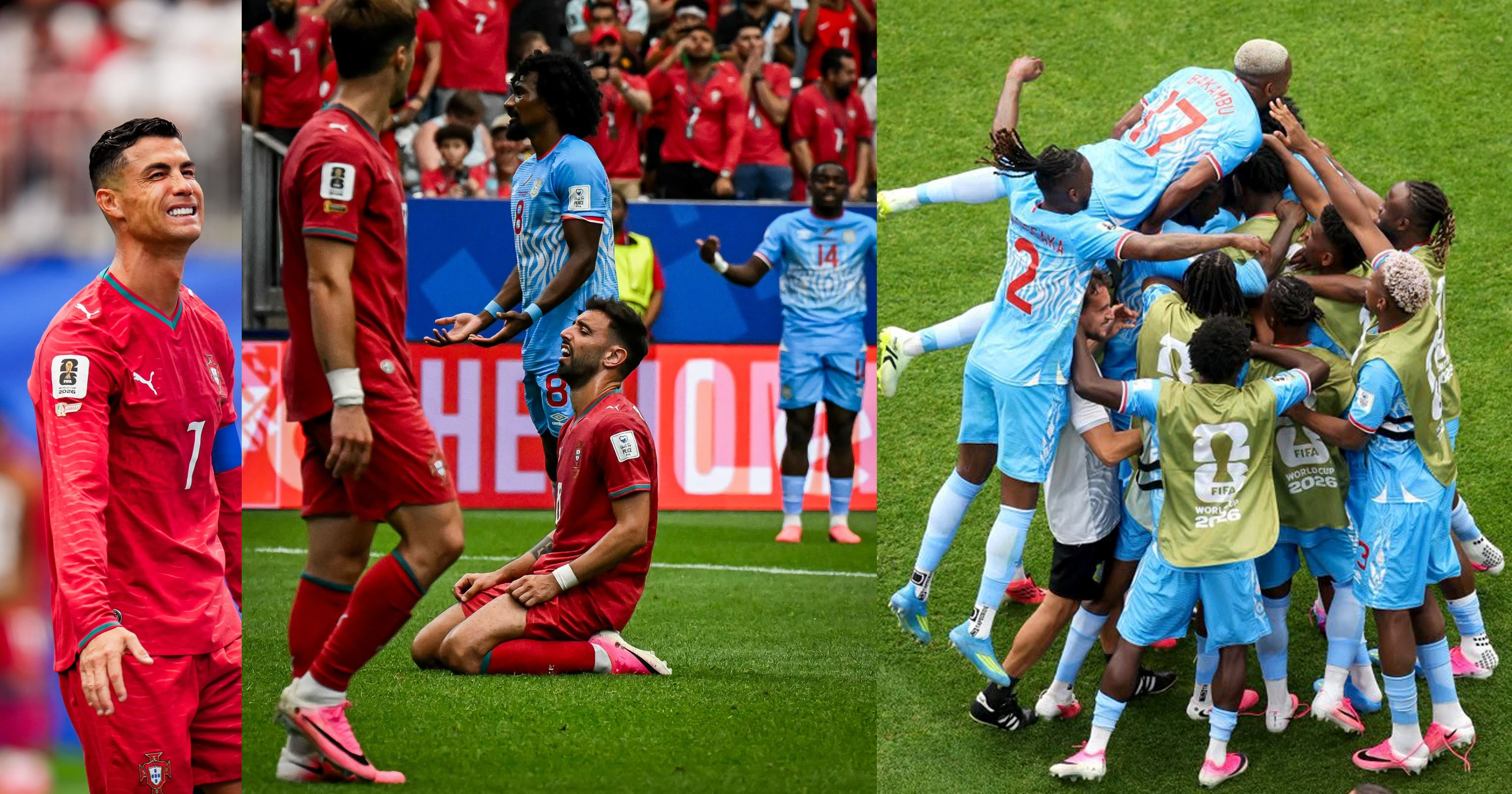 Frustración de Cristiano Ronaldo y demás jugadores de Portugal ante los crecidos de República del Congo