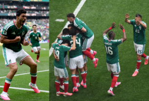 Raúl Jiménez y Julián Quiñónez festejan sus anotaciones con las que México ganó su primer partido