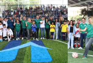 Romina Contreras, alcaldesa Huixquilucan, da patada inicial a renovadas canchas de Deportivo San Fernando