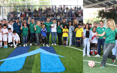 Romina Contreras, alcaldesa Huixquilucan, da patada inicial a renovadas canchas de Deportivo San Fernando