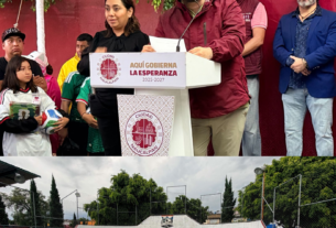 Isaac Montoya, alcalde de Naucalpan inauguración rehabilitación de canchas en San Antonio Someyucan