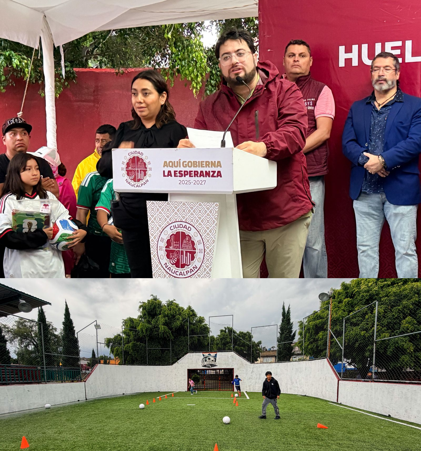 Isaac Montoya, alcalde de Naucalpan inauguración rehabilitación de canchas en San Antonio Someyucan