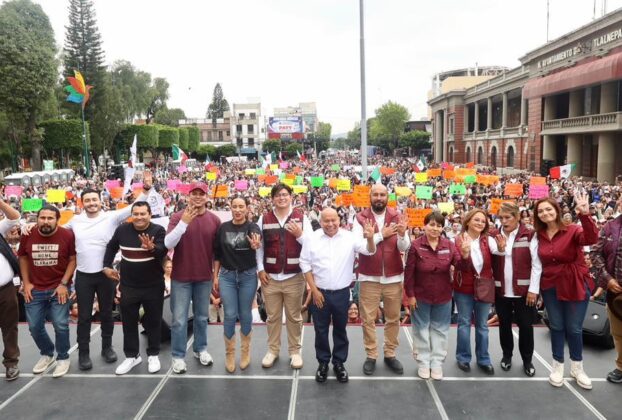 Dirigentes y militantes del partido MORENA, encabezados por Raciel Pérez Cruz en Tlalnepantla