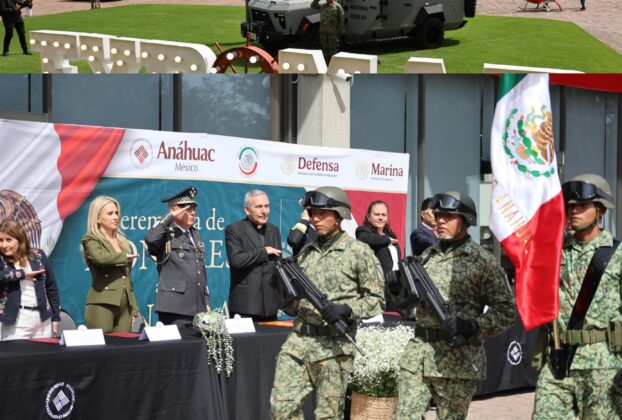 Alcaldesa de Huixquilucan, Romina Contreras, rector de la Anáhuac, Jesús Villagrasa Lasaga y mandos de SEMAR y SEDENA
