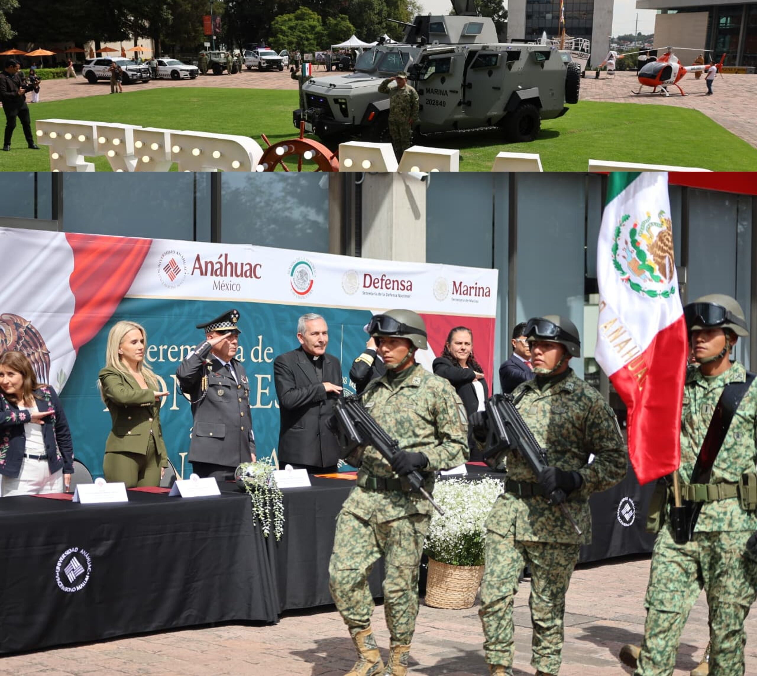 Alcaldesa de Huixquilucan, Romina Contreras, rector de la Anáhuac, Jesús Villagrasa Lasaga y mandos de SEMAR y SEDENA