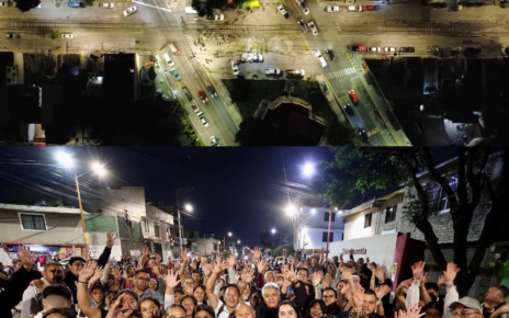 Ciudadanos y el alcalde Raciel Pérez Cruz en el encendido del alumbrado en avenida Ferrocarril