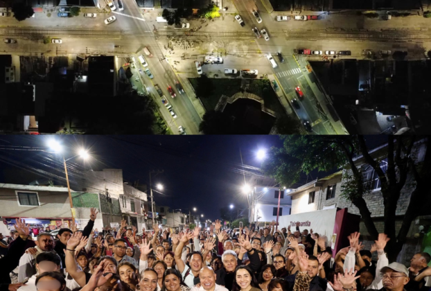 Ciudadanos y el alcalde Raciel Pérez Cruz en el encendido del alumbrado en avenida Ferrocarril