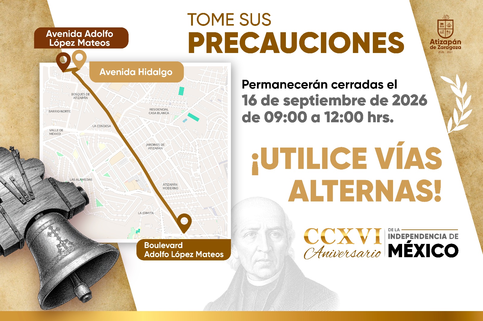 Recomiendan utilizar vías alternas de las 9 a las 12 horas por desfile cívico en Atizapán de Zaragoza