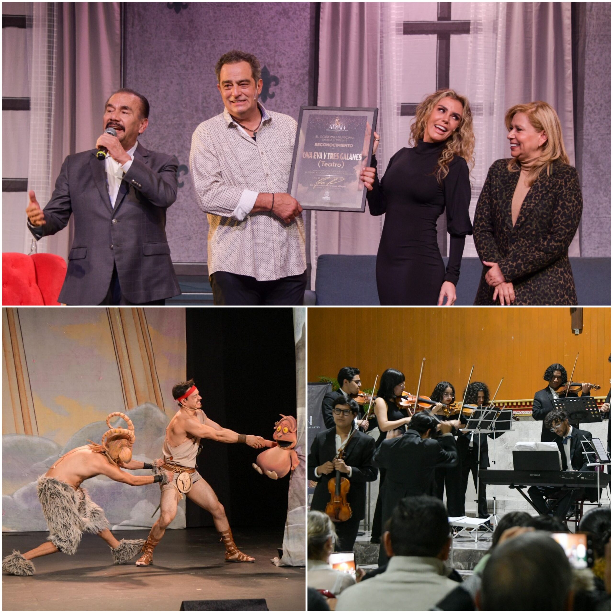 Alcalde de Atizapán de Zaragoza, Pedro Rodríguez Villegas entrega reconocimiento a Omar Fierro, Sabine Moussier y Plutarco Haza por grandes actuaciones en Festival Atzán