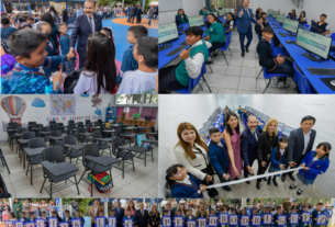 Pedro Rodríguez y Paty Arévalo entregan computadoras y aulas digitales en 4 escuelas