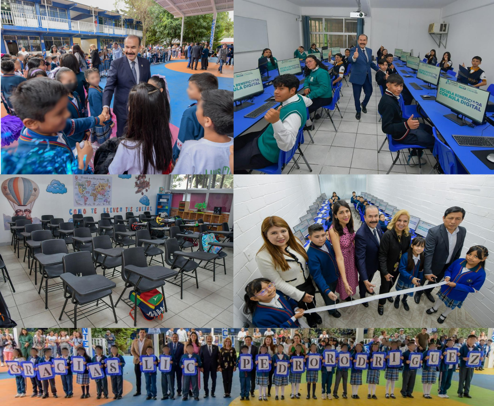 Pedro Rodríguez y Paty Arévalo entregan computadoras y aulas digitales en 4 escuelas