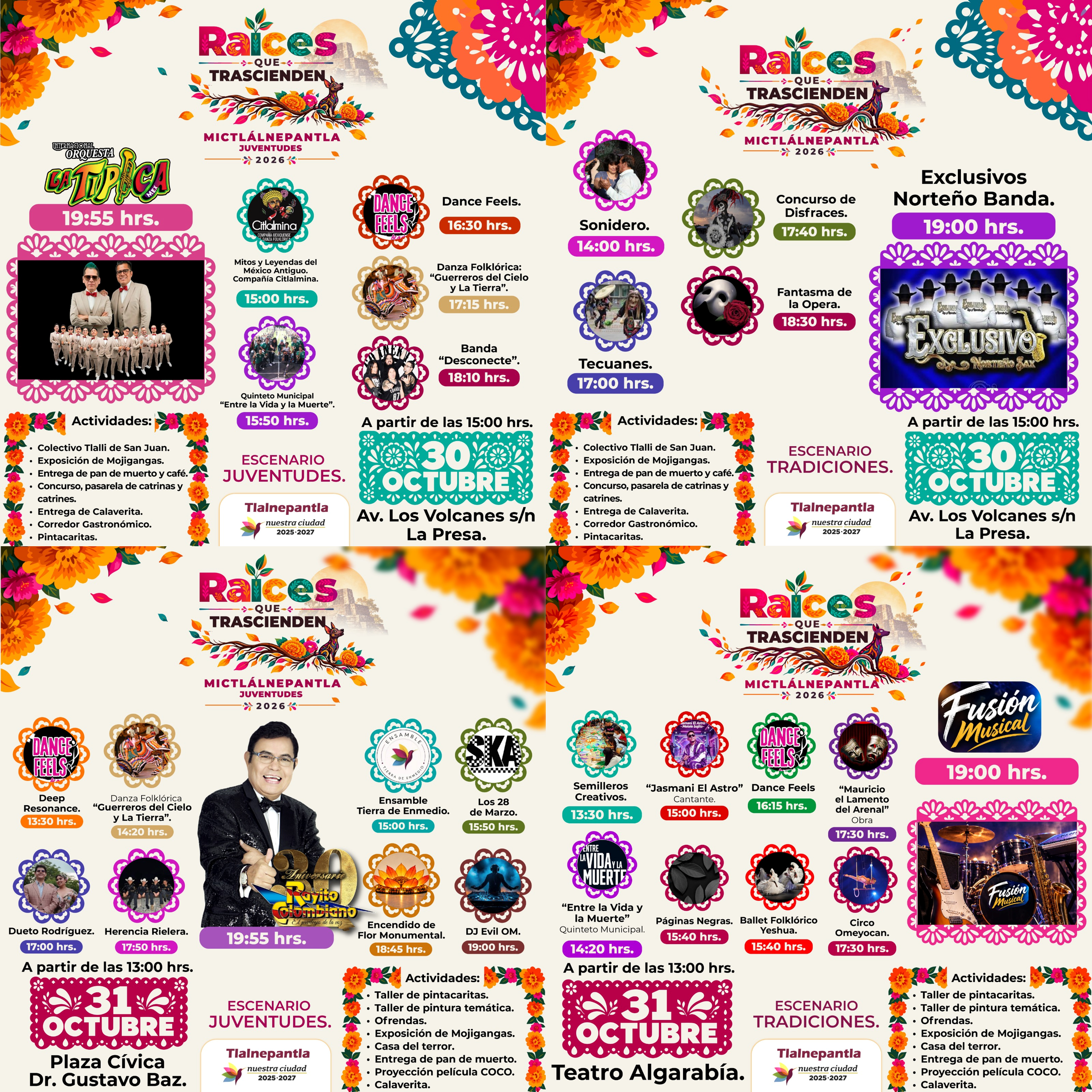 Grupos musicales, circo, teatro, concursos por Día de Muertos en Tlalnepantla